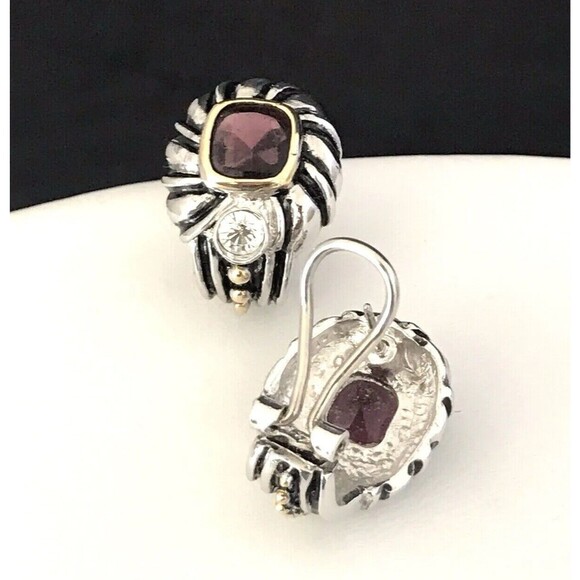 New Designer Earrings Antiqued Silver Tone Purple Stones Gold Tone Accent HSN 4C - Picture 2 of 4